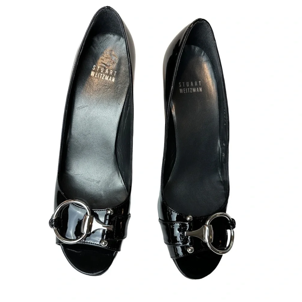 Stuart Weitzman Black Patent leather Wedges 8 - Picture 1 of 9